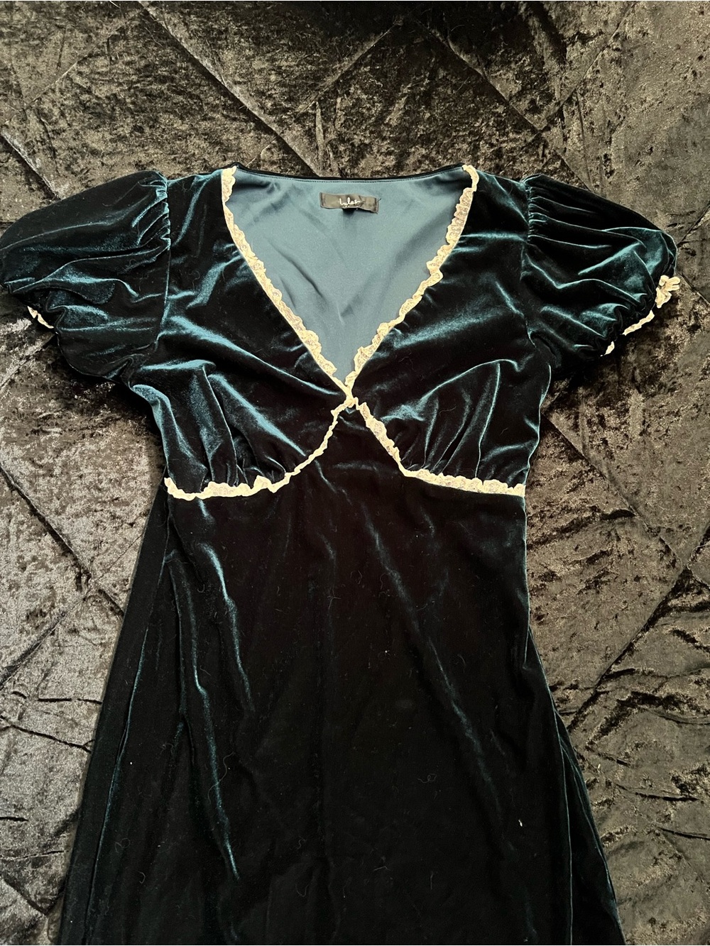 Lulu's Dark Green Velvet Chemise with Cream Lace Trim